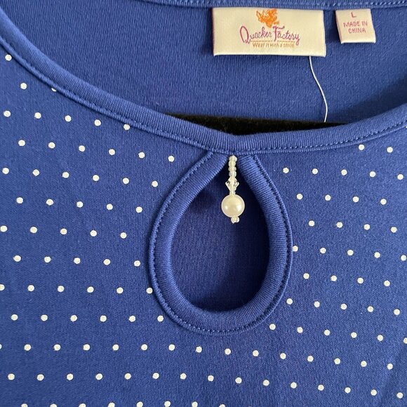 Quacker Factory Sz L Blue Polka Dot Pearl Charm Keyhole 3/4 Sleeve T-Shirt NWOT - Picture 6 of 11